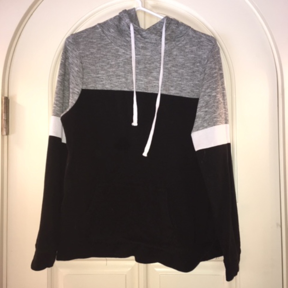 Color Block Sweater-Black, White, and Grey